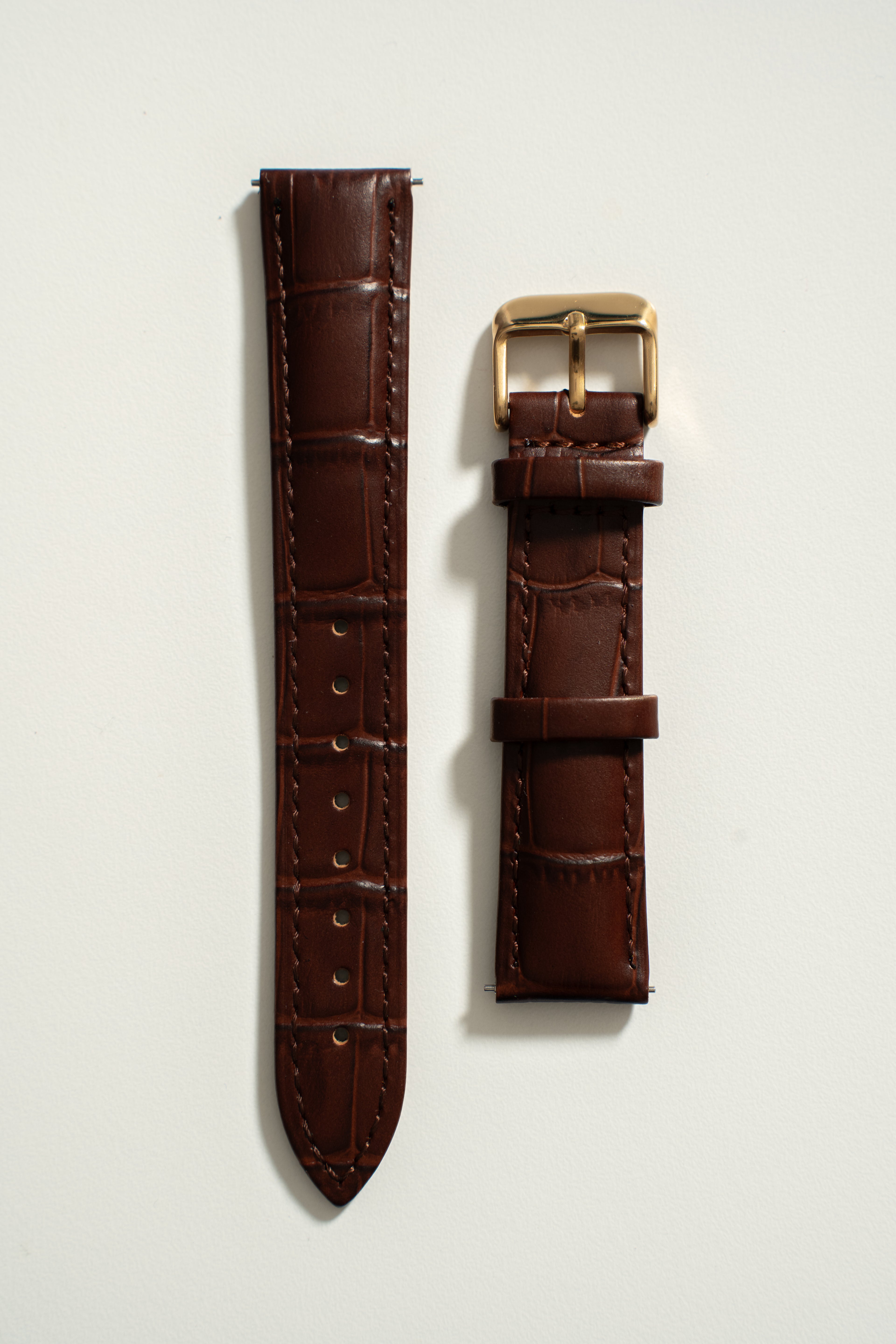18mm Leather Watch Strap With Quick Release - Brown and Gold