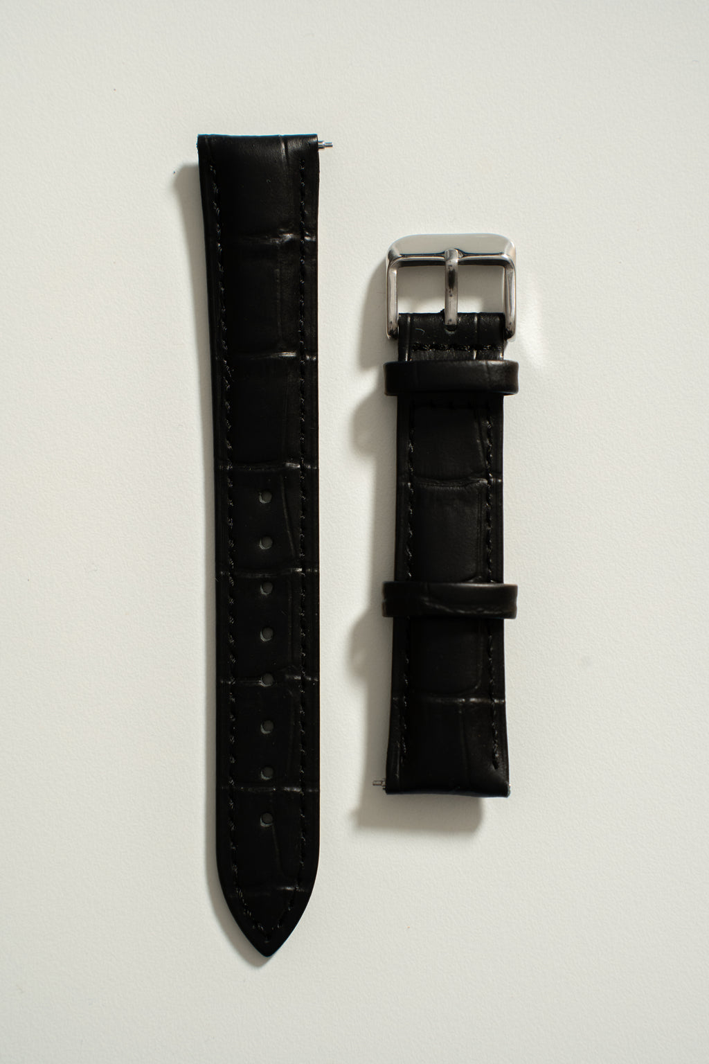 18mm Leather Watch Strap With Quick Release - Black and Silver