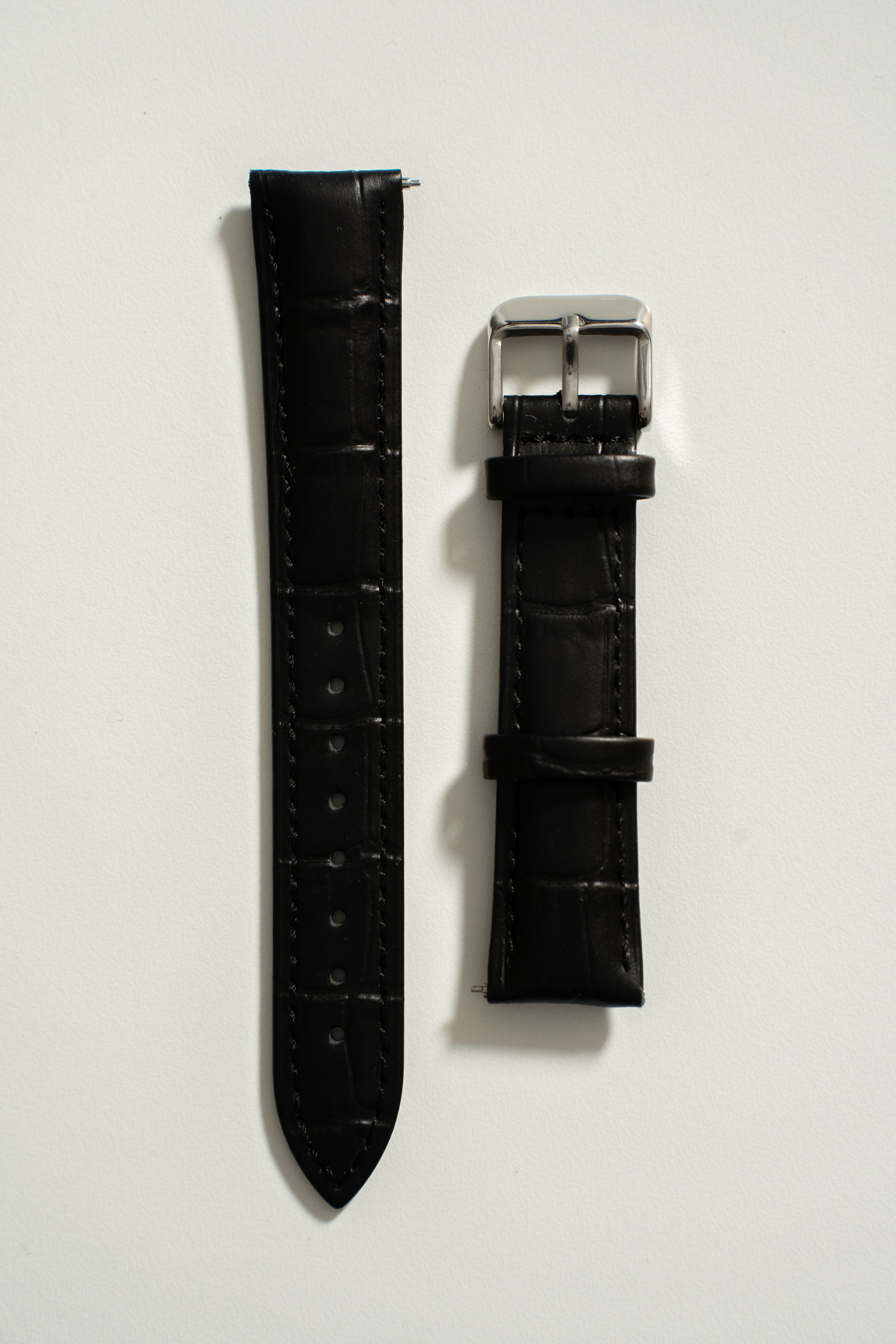 18mm Leather Watch Strap With Quick Release - Black and Silver