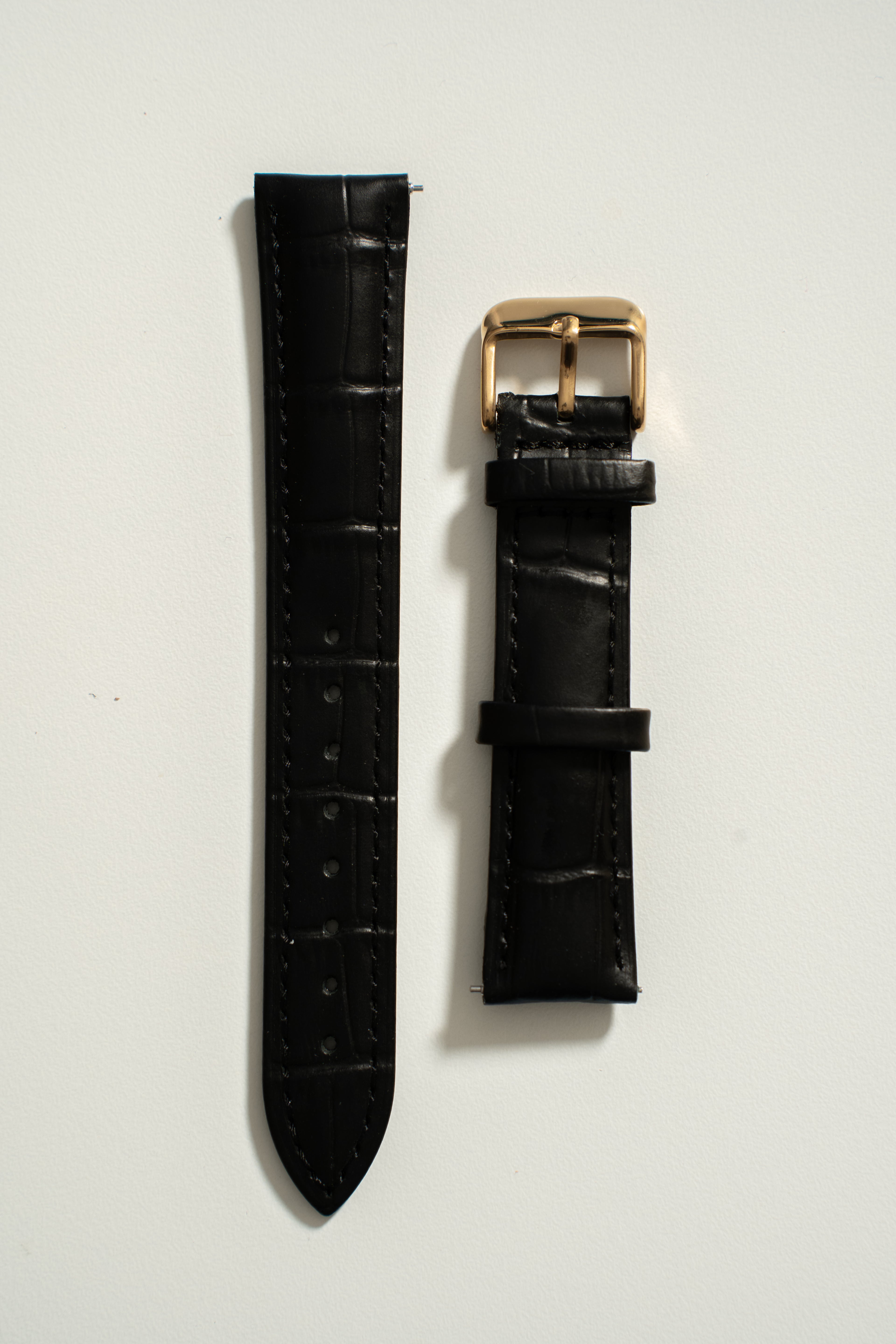 18mm Leather Watch Strap With Quick Release - Black and Gold