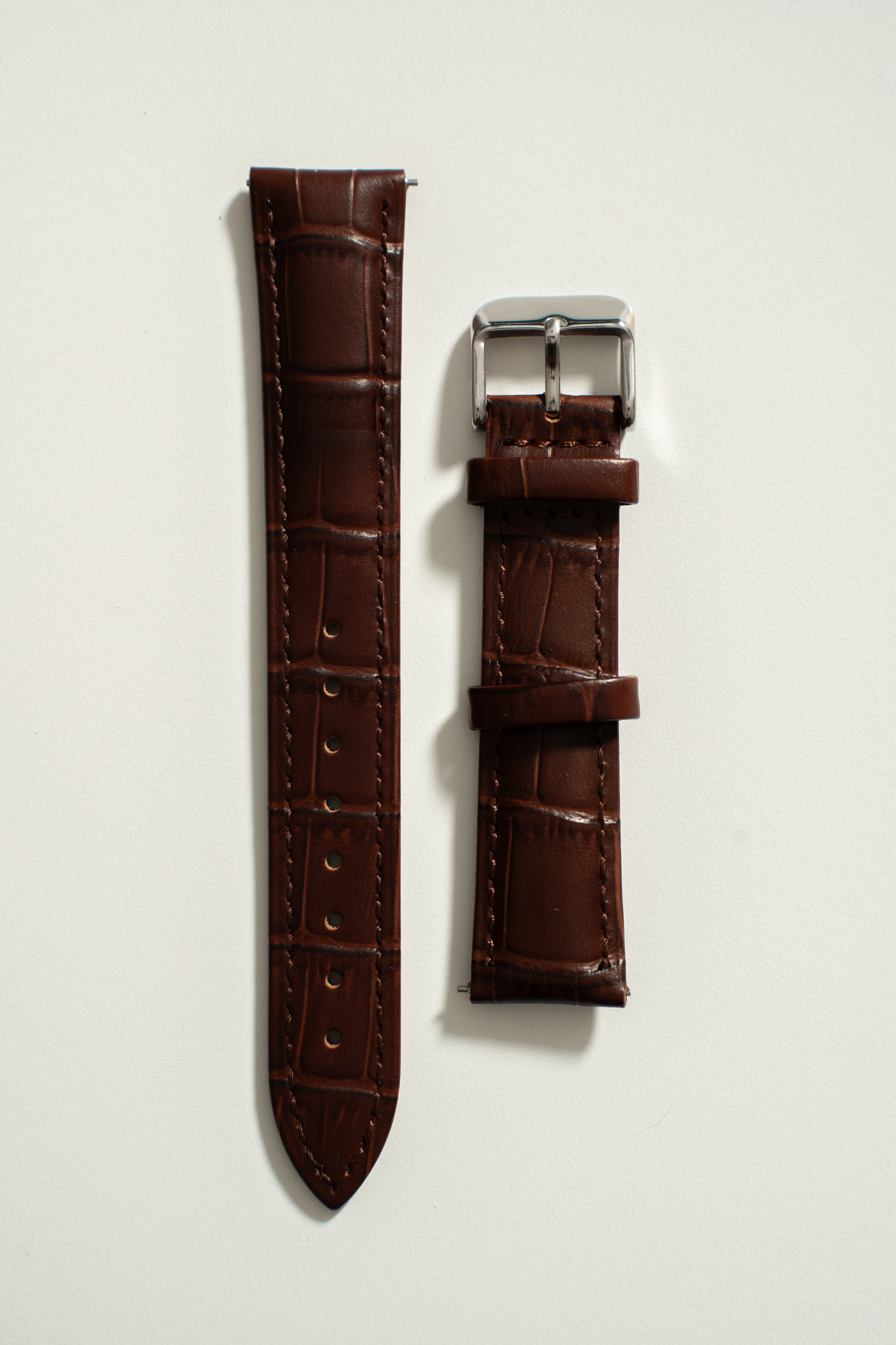 18mm Leather Watch Strap With Quick Release - Brown and Silver