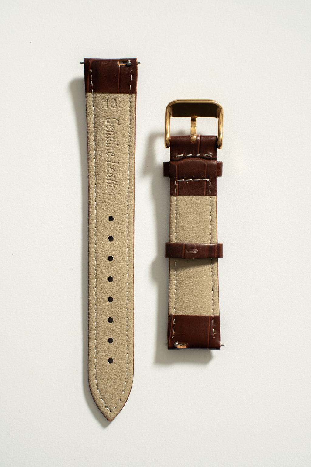 18mm Leather Watch Strap With Quick Release - Brown and Gold