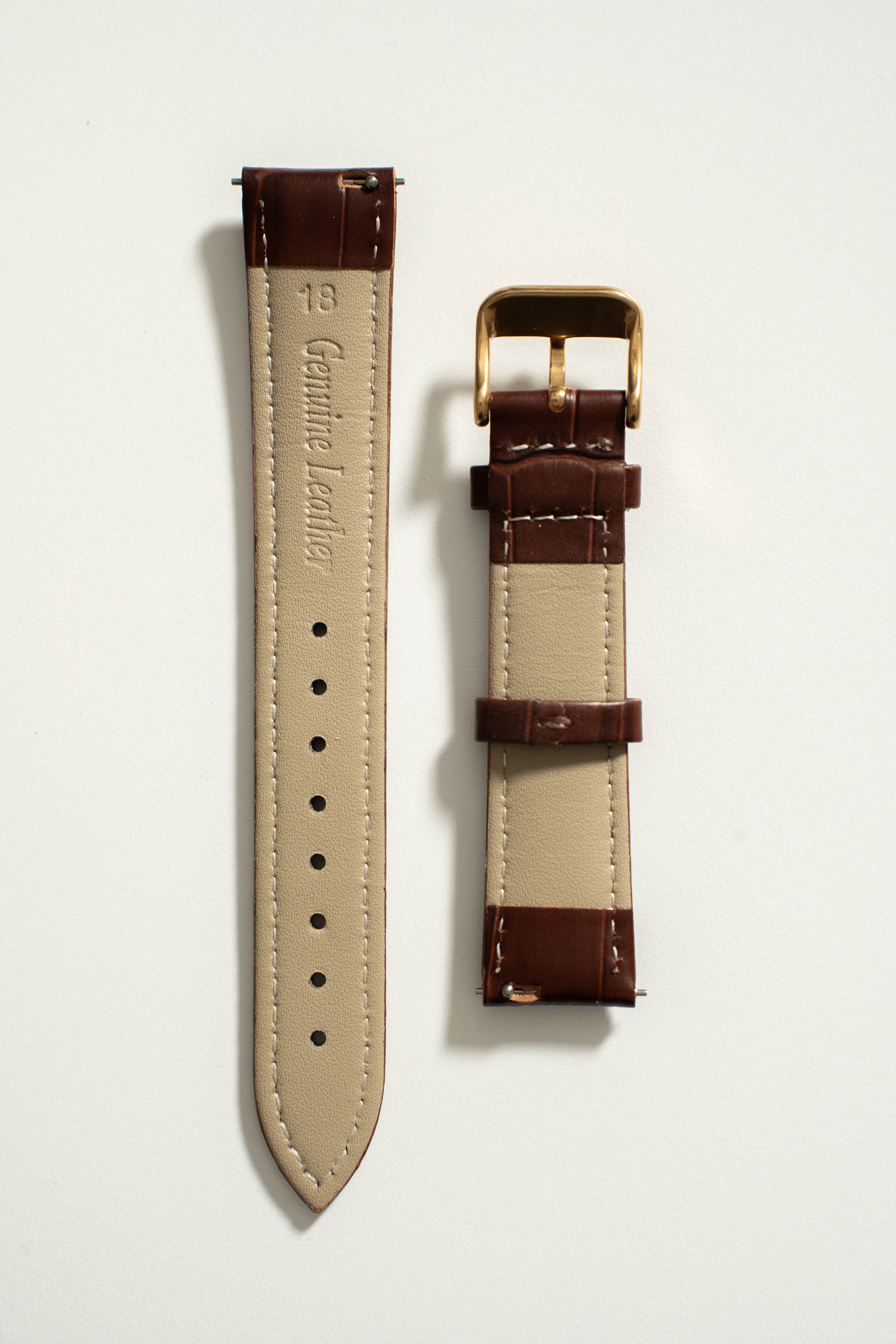 18mm Leather Watch Strap With Quick Release - Brown and Gold