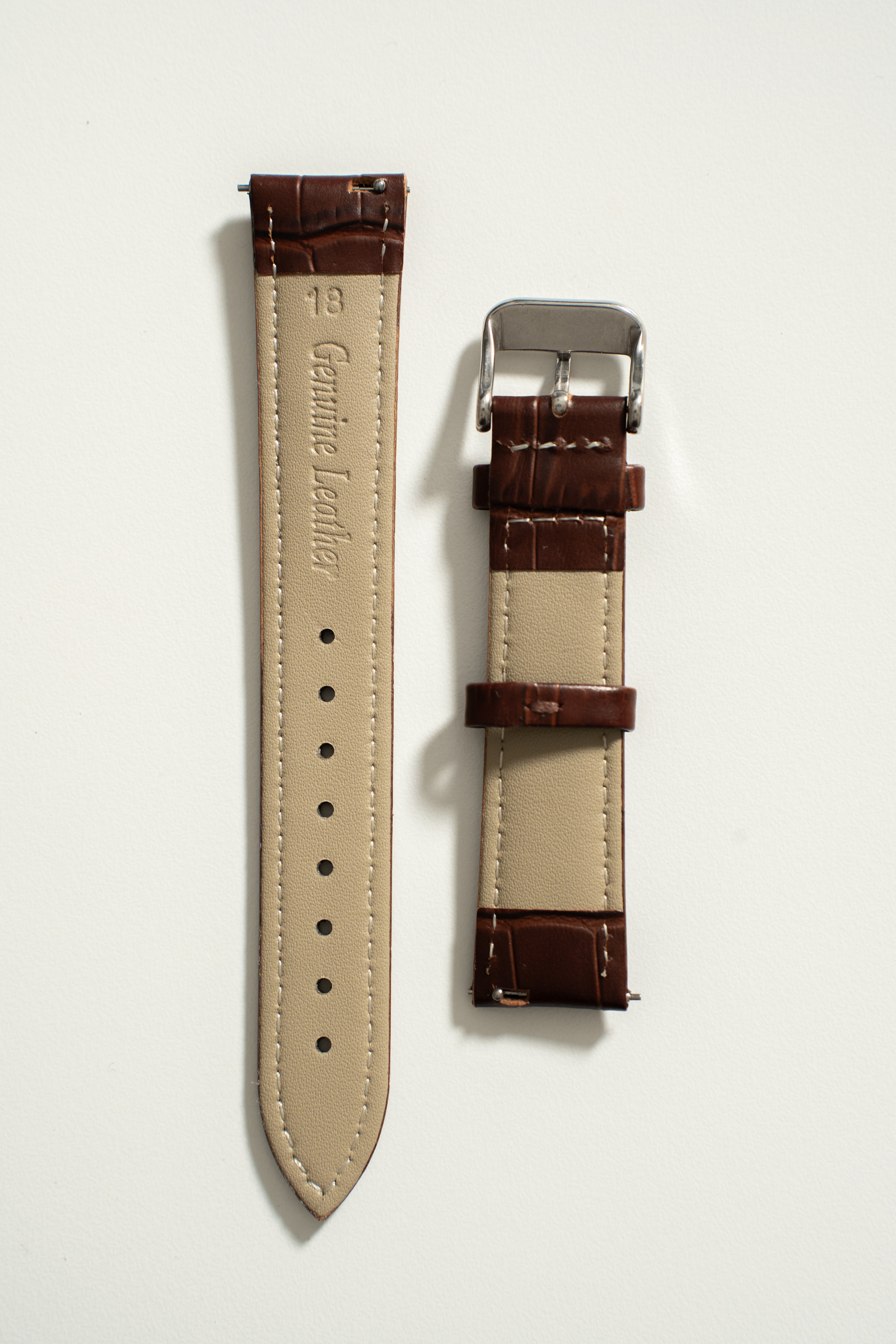 18mm Leather Watch Strap With Quick Release - Brown and Silver