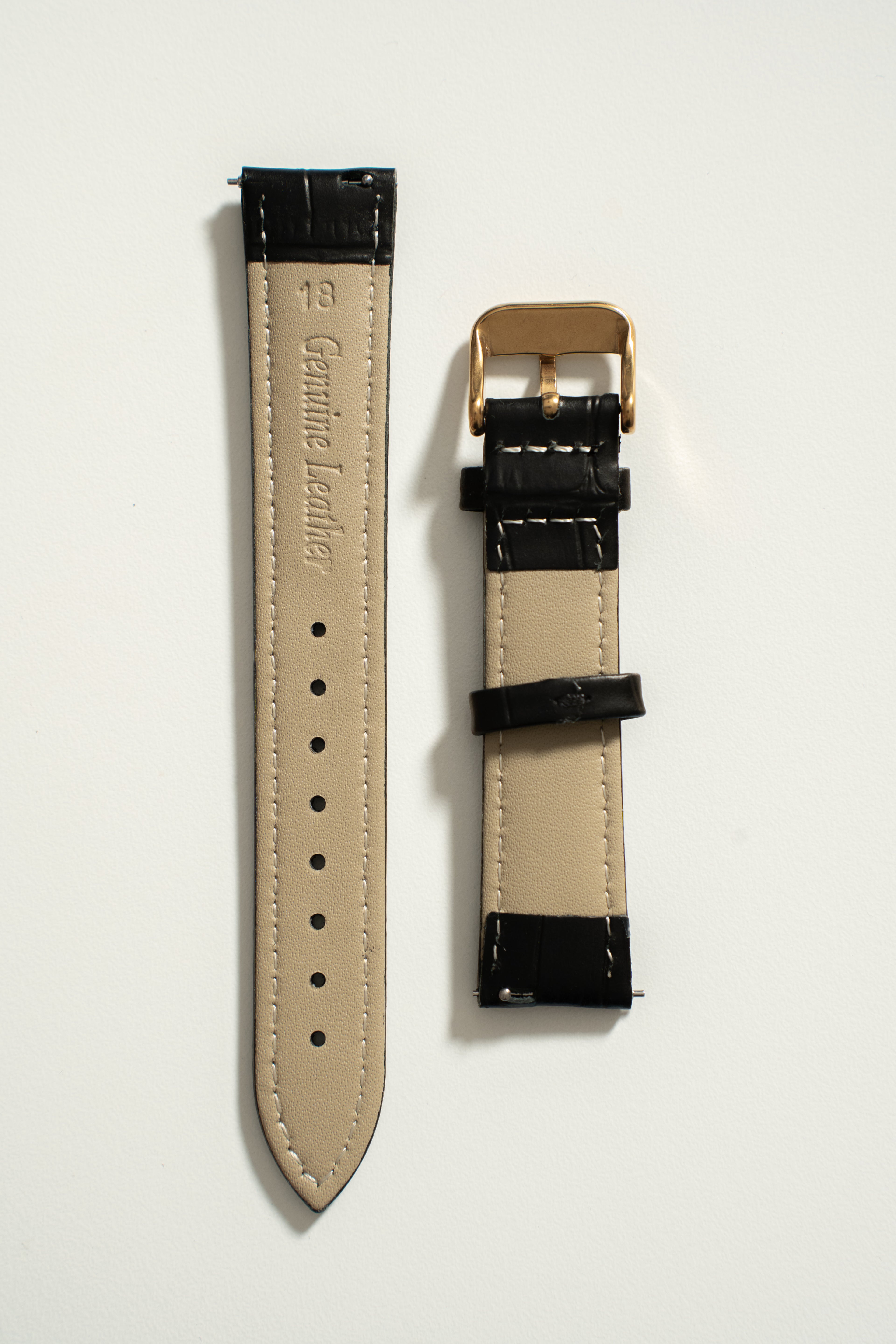 18mm Leather Watch Strap With Quick Release - Black and Gold